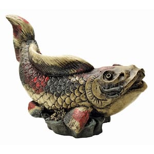 Showa Asian Koi Stone Bonded Resin Piped Spitting Statue