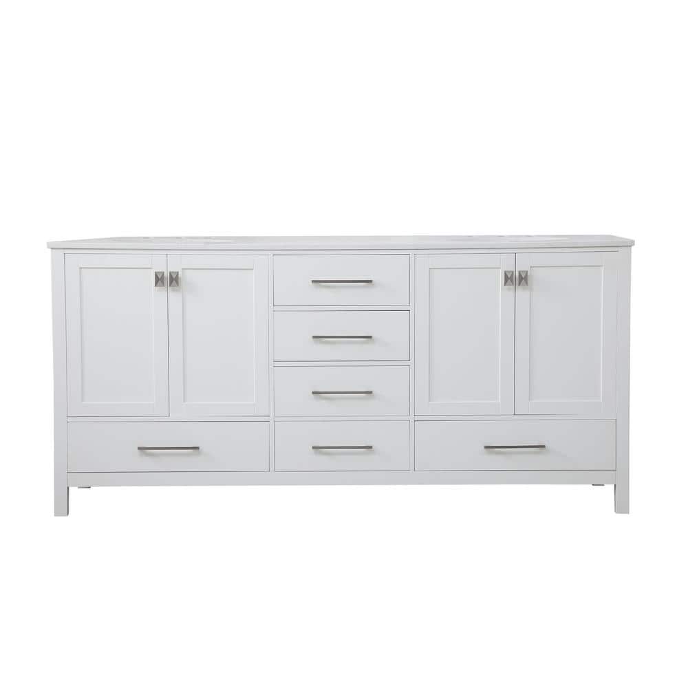 72 in. W x 22 in. D x 34 in. H Double Bathroom Vanity in White with Enginee
