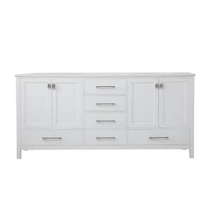 72 in. W x 22 in. D x 34 in. H Double Bathroom Vanity in White with Engineered Stone Top in White with White Basin