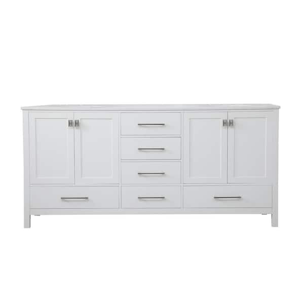 Unbranded 72 in. W x 22 in. D x 34 in. H Double Bathroom Vanity in White with Engineered Stone Top in Calacatta with White Basin