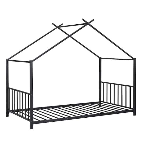 Gray Metal Frame Twin Platform Bed