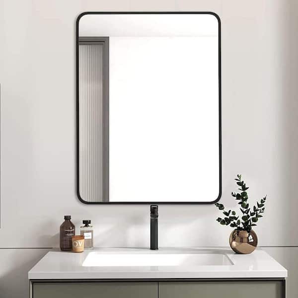 Black 24.00 in. W x 32.00 in. H Classic Rectangle Aluminium Alloy Framed Wall Mirror
