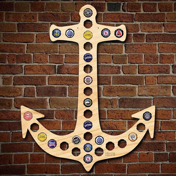 After 5 Workshop 17 in. x 22 in. Wooden Anchor Beer Cap Map