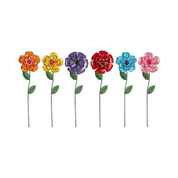11.6 Inch Multi-Color Metal Garden Stakes Decorative Flowers for Outdoor Lawn Porch Pathway Patio 6-Pack