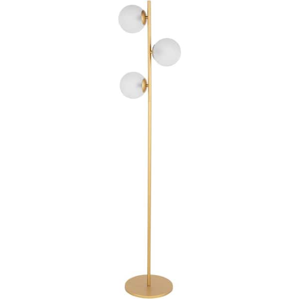 Livabliss Anvastea 63.5 in. Gold Indoor Floor Lamp with White Sphere Shaped Shade