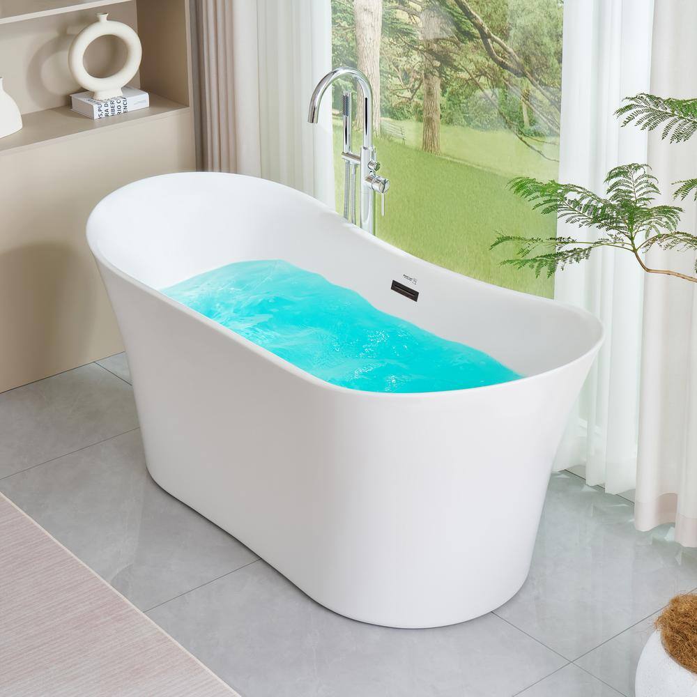 67'' White Acrylic Freestanding Soaking Bathtub with Oil Rubbed Bronze Trim