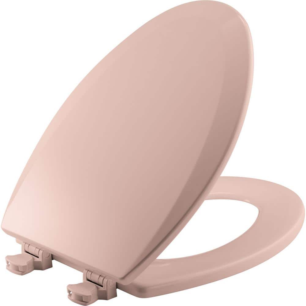 Elongated Enameled Wood Closed Front Toilet Seat in Venetian Pink Removes f