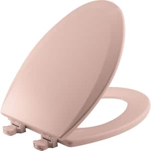 Elongated Enameled Wood Closed Front Toilet Seat in Venetian Pink Removes for Easy Cleaning