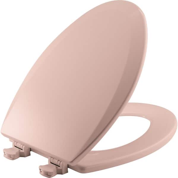 Unbranded Elongated Enameled Wood Closed Front Toilet Seat in Venetian Pink Removes for Easy Cleaning