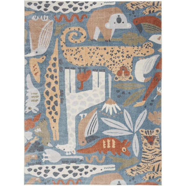 Nourison Astra Machine Washable Multicolor 5 ft. x 7 ft. Animal Print Contemporary Area Rug