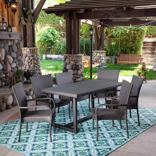 Noble House Melville Grey 7-Piece Faux Rattan Outdoor Dining Set 42338 -  The Home Depot