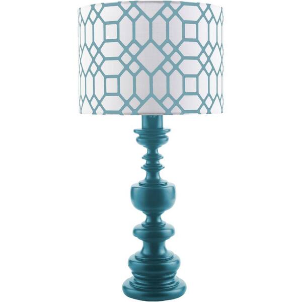 Artistic Weavers Wallace 28.5 in. Teal Indoor/Outdoor Table Lamp with Blue Print Shade
