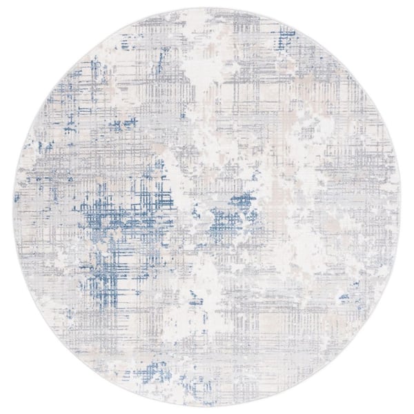 SAFAVIEH Whisper 7 ft. x 7 ft. Gray/Blue Ivory Distressed Marble Round Area Rug