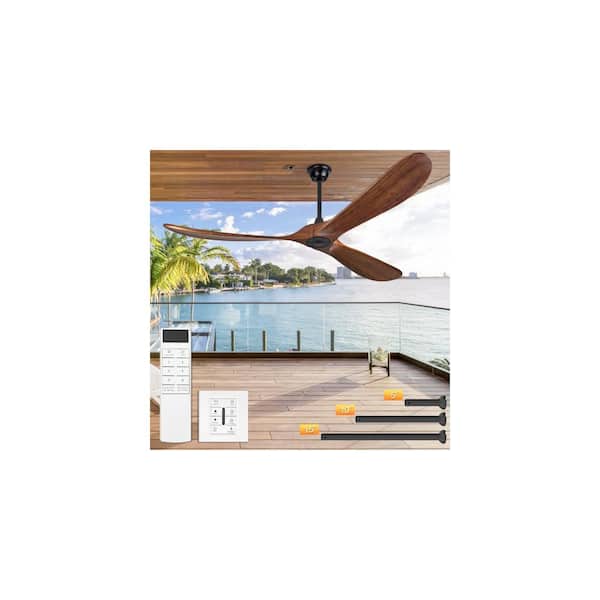 72 in.Black Standard Ceiling Fan with Brown Wood Solid Blades, No Light, Downrod Mount, 6-Speed DC Motor,Remote Control