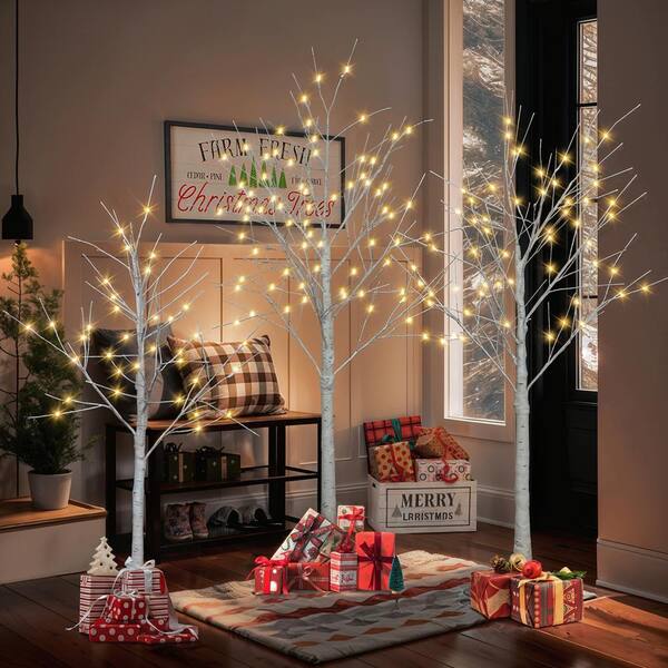 6 ft. White Artificial Christmas Tree Set of 3 with 96 LED Warm