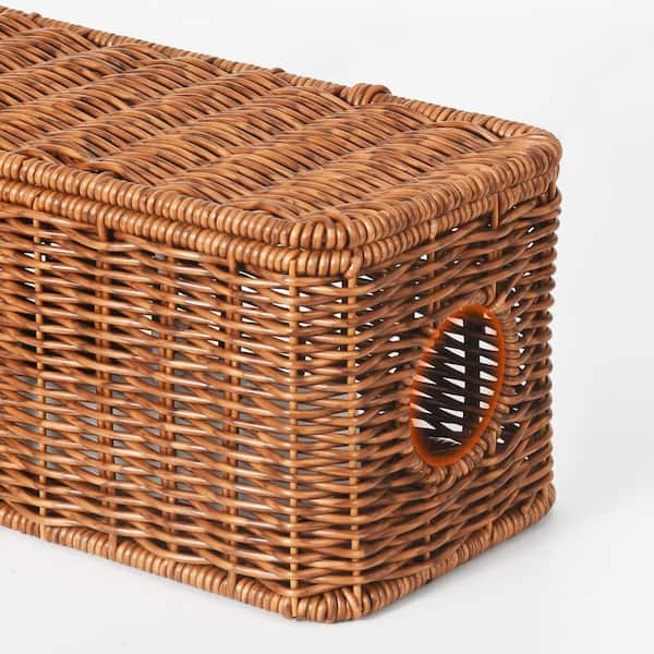 Yichuhaoxi Handmade Cable Management Box Rattan Cord Organizer Two