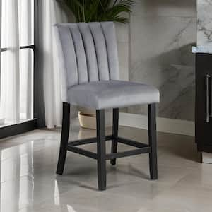 26 in. Gray and Black High Back Wood Frame Bar Stool with Fabric Seat (Set of 2)