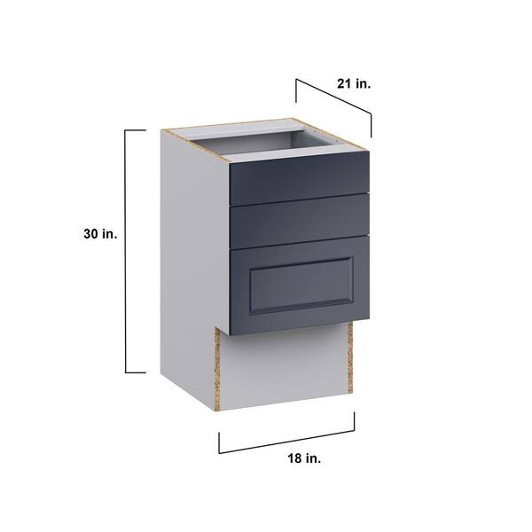 J COLLECTION Devon Painted Blue Recessed Assembled 24 in. W x 34.5 in. H x 21 in. D Vanity 3 Drawers Base Kitchen Cabinet