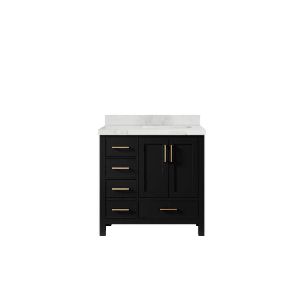 Malibu 36 in. W x 22 in. D x 36 in. H Right Offset Sink Bath Vanity in Black with 2 in. Calacatta Nuvo Top price history on PriceWatchPro