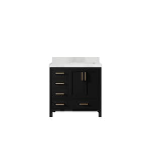Malibu 36 in. W x 22 in. D x 36 in. H Right Offset Sink Bath Vanity in Black with 2 in. Calacatta Nuvo Top