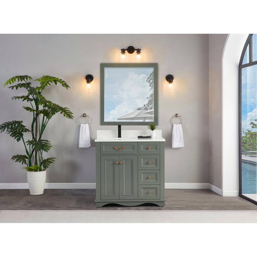 36" Pewter Green Solid Wood Freestanding Sink Vanity with Artificial Stone Top