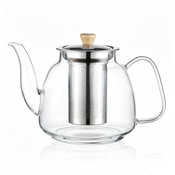 6-Cup Glass Tea Pot with Infuser, 37.5 oz. Clear Tea Kettle with Removable Stainless Steel Strainer
