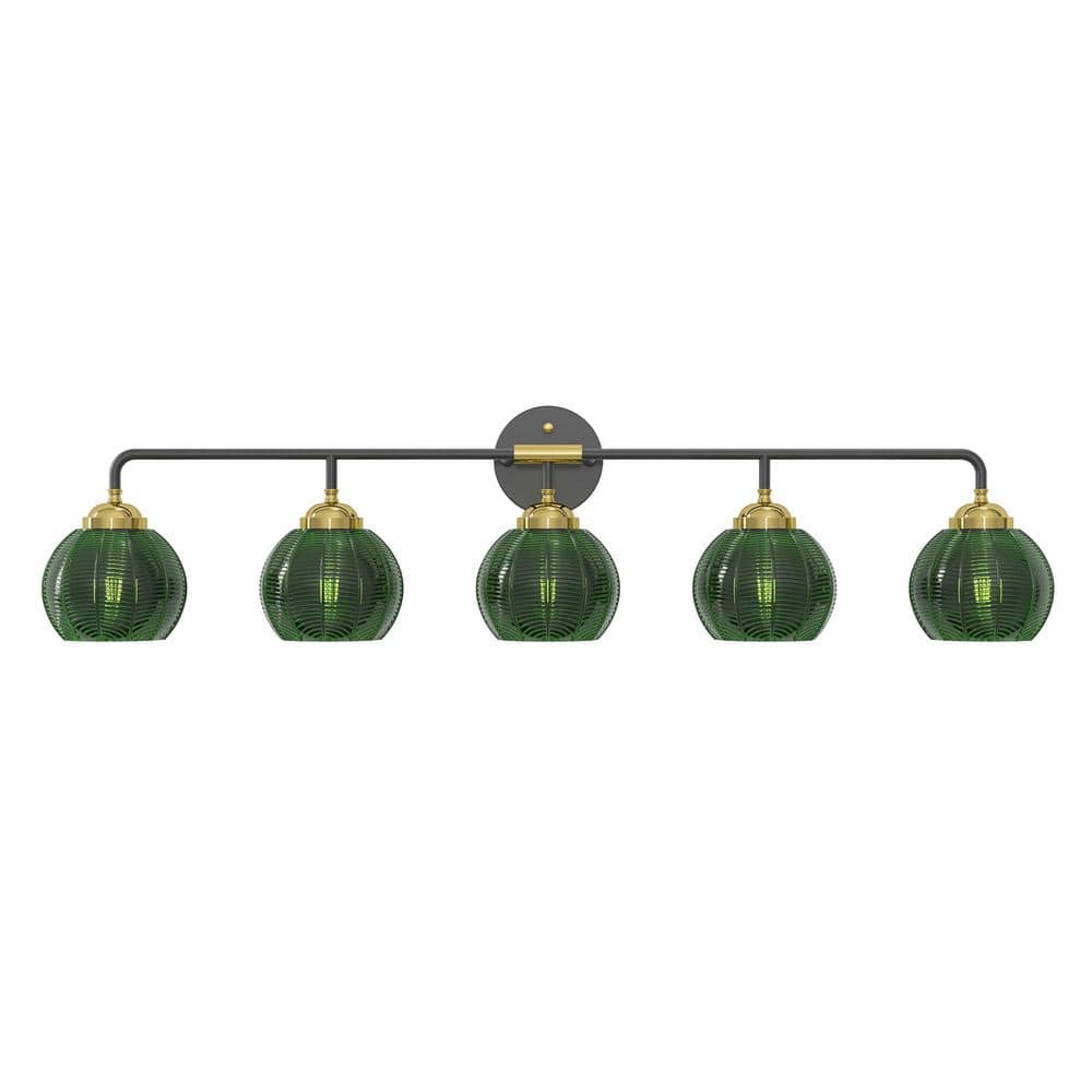 41.34 in 5-Light Black Vintage Bathroom Vanity Lights with Green Glass Shade (Not Include Light Bulbs) price history on PriceWatchPro
