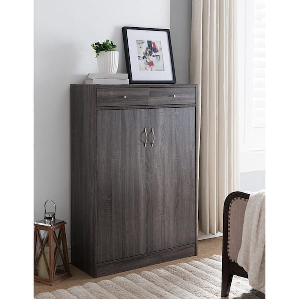 Alda 47.50 in. H x 33.00 in. W Grey Wood 15-Pairs Shoe Storage Cabinet with 2-Doors and 2-Drawers