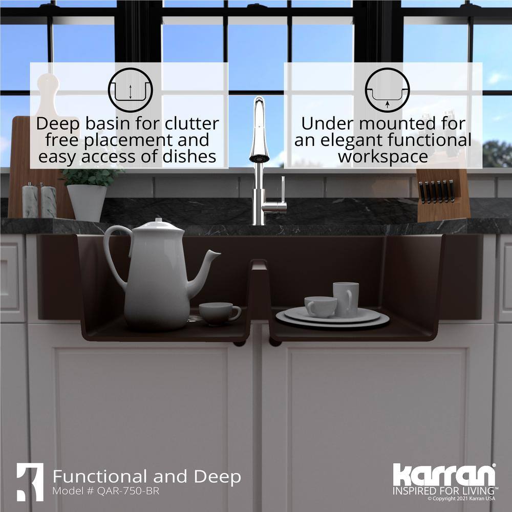 Brown Quartz Composite Farmhouse Double Bowl Kitchen Sink