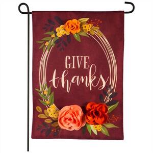 12.5 in. x 18 in. Give Thanks Floral Garden Burlap Flag