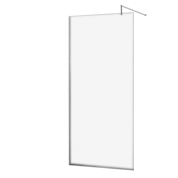 Mediterraneo 32 in. W x 76 3/4 in. H Fixed Shower Door Glass Panel in Chrome with Frosted Glass