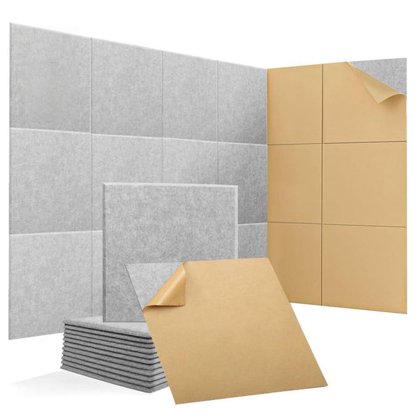 12 in. x 12 in. Grey Acoustic Wall Panels, Soundproofing Panels with Self-Adhesive Backing for Noise Reduction (12-Pack)