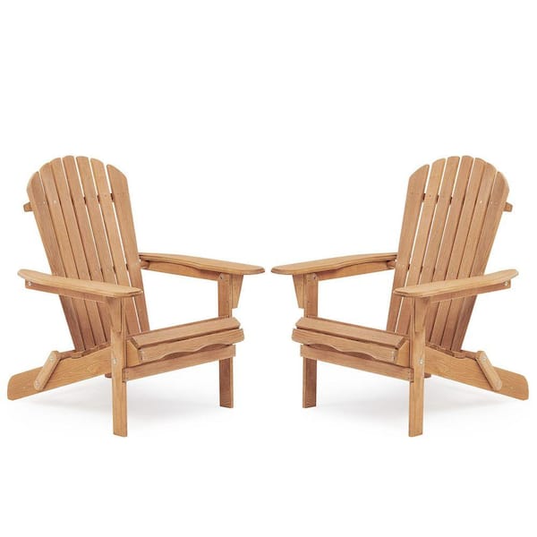 Premium Hemlock Brown Wood Foldable Adirondack Chairs 100% Solid Wood 350 lbs. Weight Capacity (2-Pack)