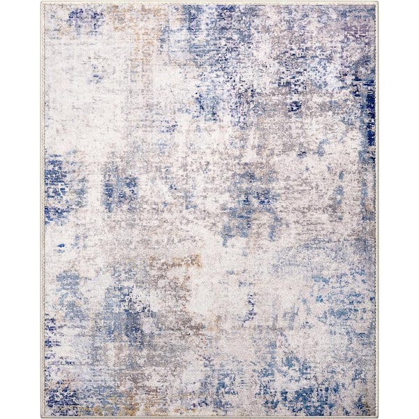 8 ft. x 10 ft. Blue Abstract Area Rug, Machine Washable, Non-Slip, Vintage Rug, Soft Indoor Carpet with Rubber Backing