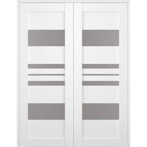 Romi 36 in. x 80 in. Both Active 5-Lite Frosted Glass Bianco Noble Finished Wood Composite Double Prehung French Door