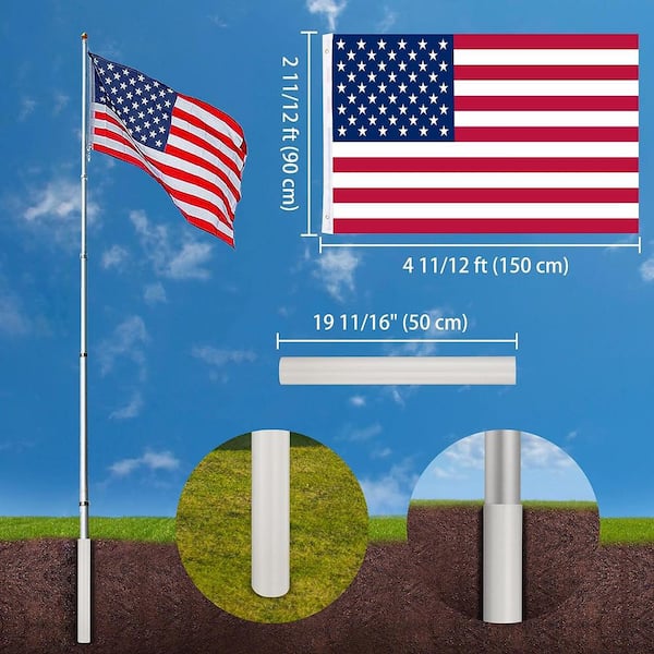 Cisvio 30 ft. Aluminum Flagpole with US Flag and Ball D0102HA6ZEG - The Home  Depot