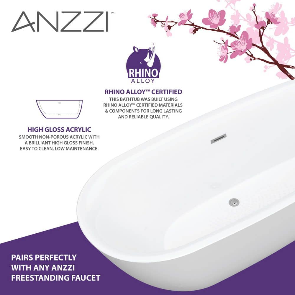 Ami 59" Glossy White Acrylic Freestanding Bathtub