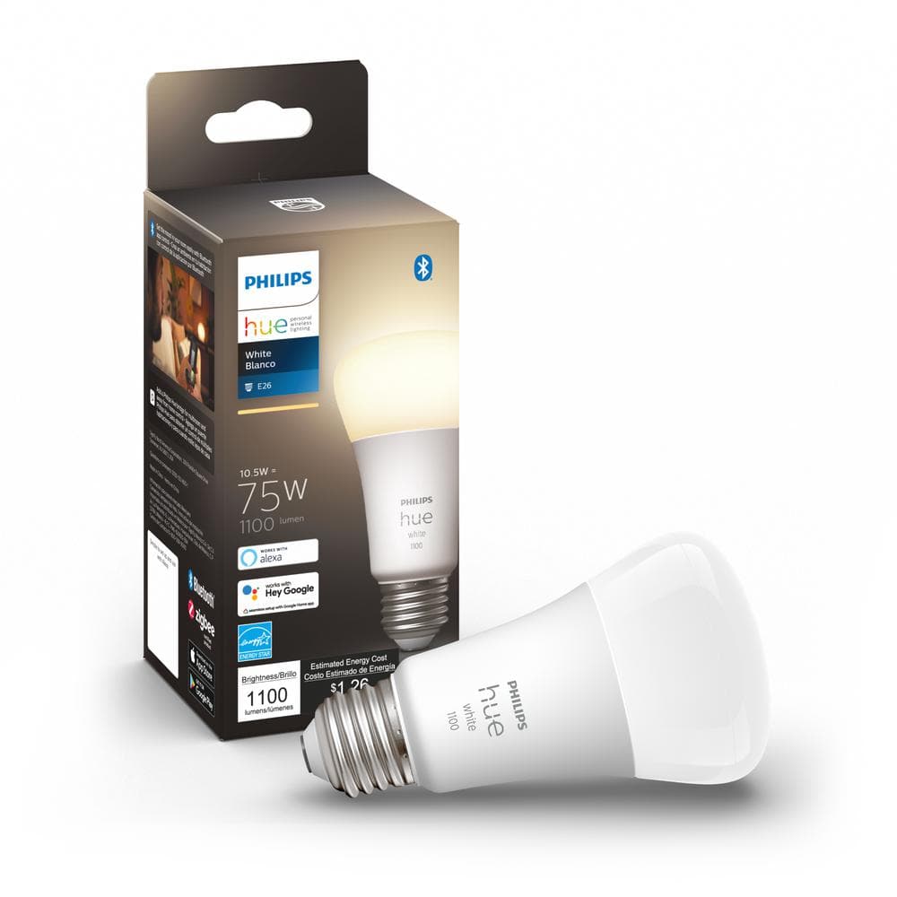 Pool boot Bewust Philips Hue Soft White A19 75W Equivalent Dimmable Smart LED Light Bulb  with Bluetooth (4-Pack) 563007 - The Home Depot
