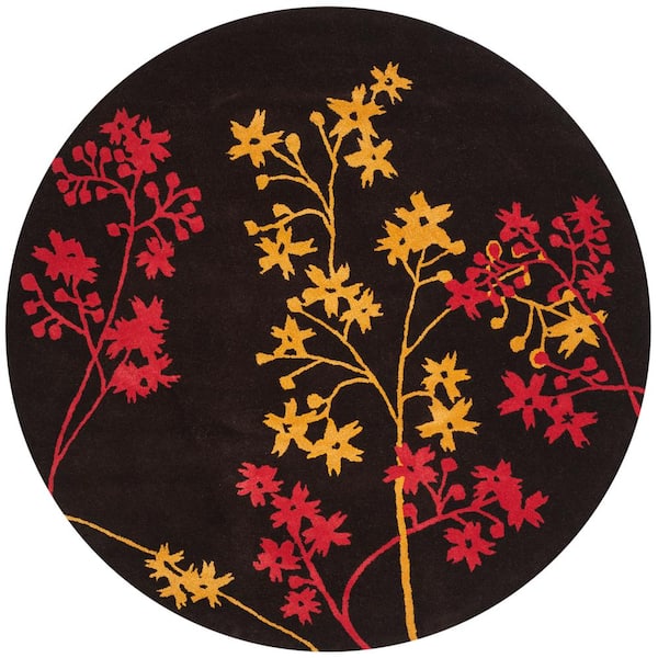 Soho 8 ft. x 8 ft. Round Brown/Red Floral Area Rug