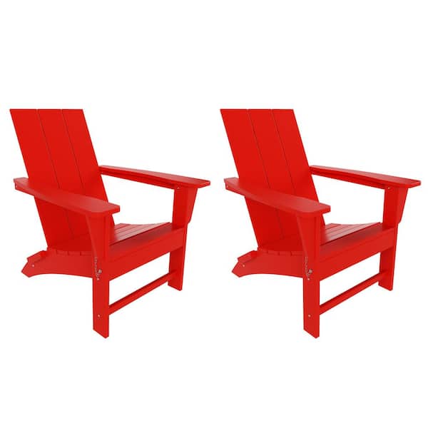 Polytrends Shoreside Folding Poly Eco Friendly All Weather Outdoor Adirondack Chair Set of 2 Red
