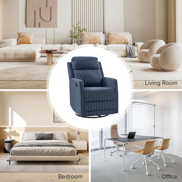 JAYDEN CREATION Ana Modern Navy Upholstered 360° Swivel