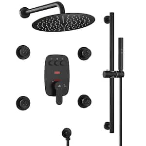 Digital Display 3-Function Single Handle 3-Spray Dual Shower Faucet 2.5 GPM with Body Spray in Matte Black