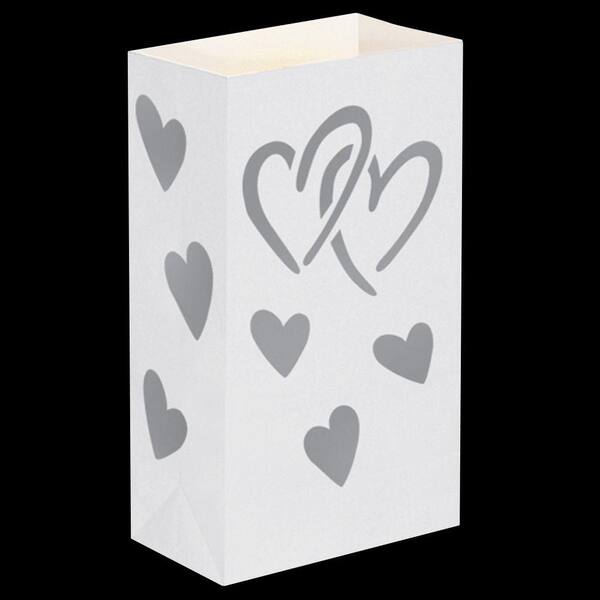 LUMABASE Silver Hearts Flame Resistant Luminaria Bags (Set of 12)