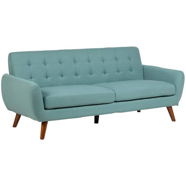 Sitswell Daphne 80 in. Teal Microfiber 4-Seater Lawson Sofa with Round ...