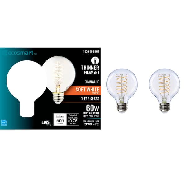 EcoSmart 60-Watt Equivalent G25 Dimmable Fine Bendy Filament