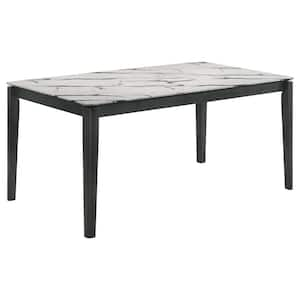 Stevie White Faux Marble and Black Stain 63 in. Rectangular 4-Legs dining Table (Seats-6)