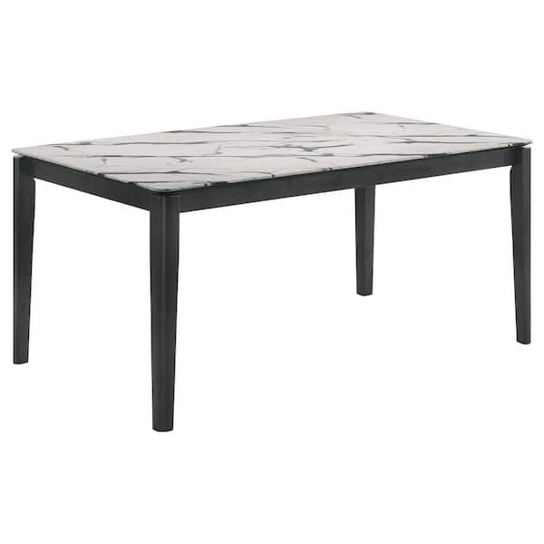 Coaster Stevie White Faux Marble and Black Stain 63 in. Rectangular 4-Legs dining Table (Seats-6)