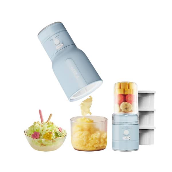 Relyblo 5W 20 oz. Stainless Steel Masticating Juicer with Ice Machine, Cordless Electric, Rechargeable, BPA Free, in Blue