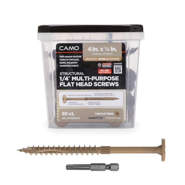 CAMO 1/4 in. x 4 in. Star Drive Flat Head Multi-Purpose Structural Wood  Screw - PROTECH Ultra 4 Exterior Coated (50-Pack) 0360204 - The Home Depot