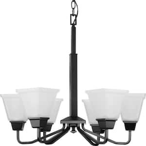 Clifton Heights Collection 26 in. 6-Light Matte Black Chandelier Light with Etched Glass Shades New Traditional